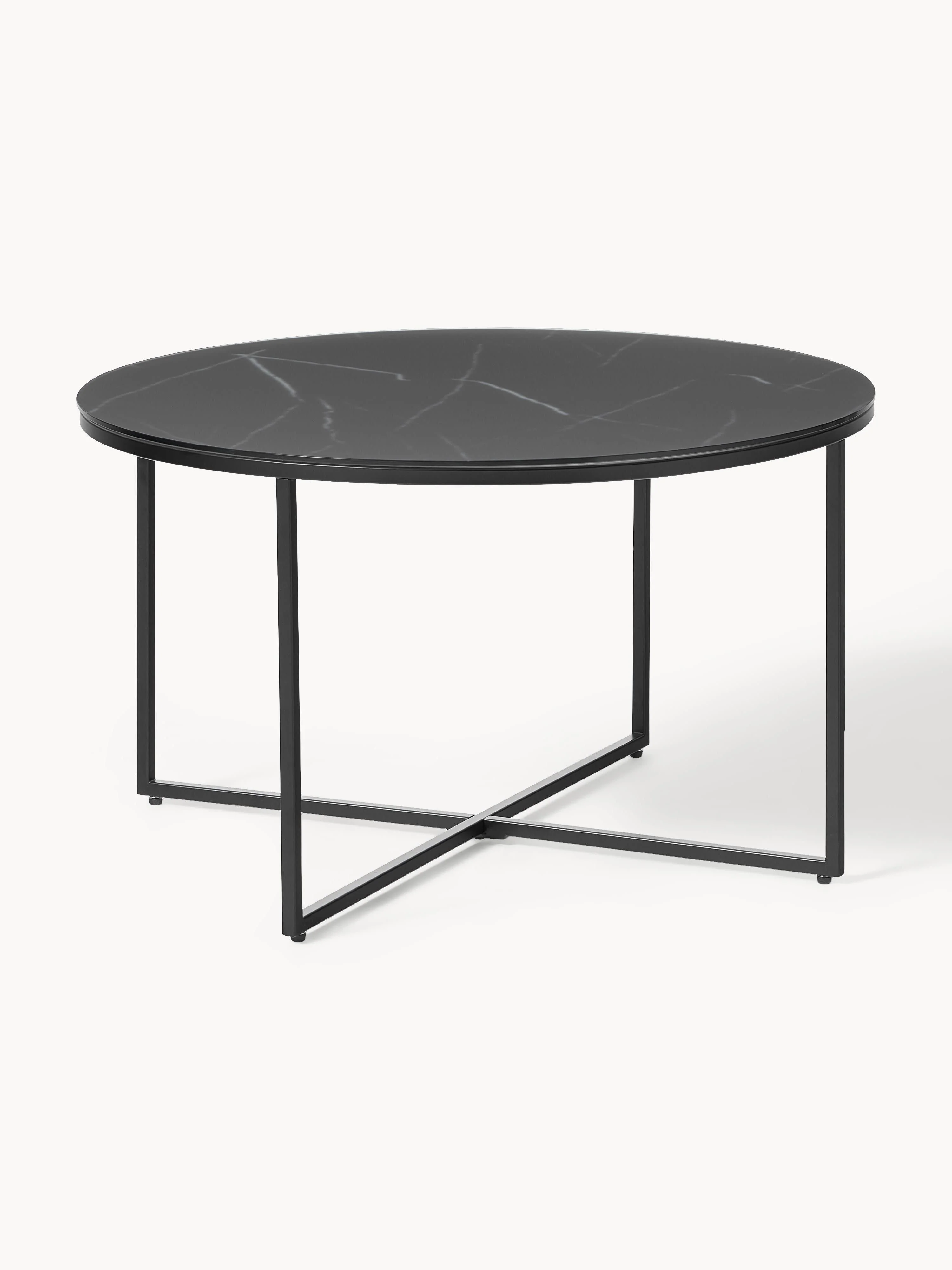 Ronde salontafel Antigua met glazen tafelblad in marmerlook