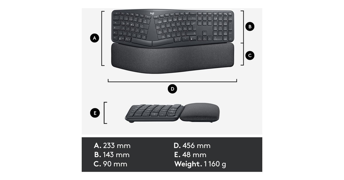 LogitechK860 ERGO Keyboard, toetsenbord  (Zwart, Bluetooth, US international ISO)