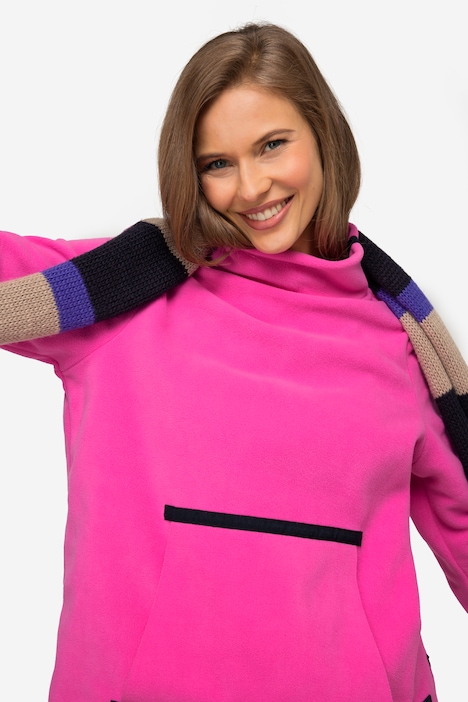 Fleece-Pullover, farbige Schmuckbänder, Stehkragen, Langarm