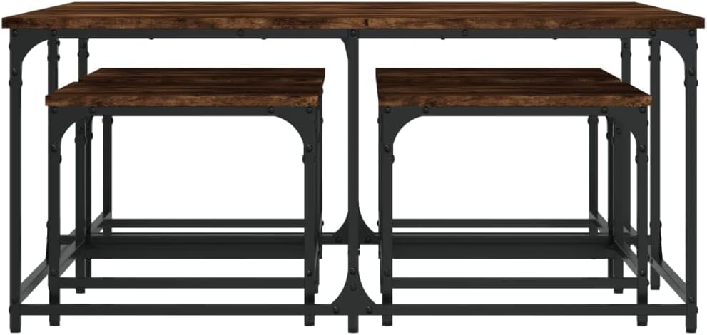 5-Piece Nesting Coffee Table Set, Smoked Oak Engineered Wood, Industrial Design, Space Saving Living Room Tables, Versatile Center Table for Small Apartments, Bedroom, Office Use