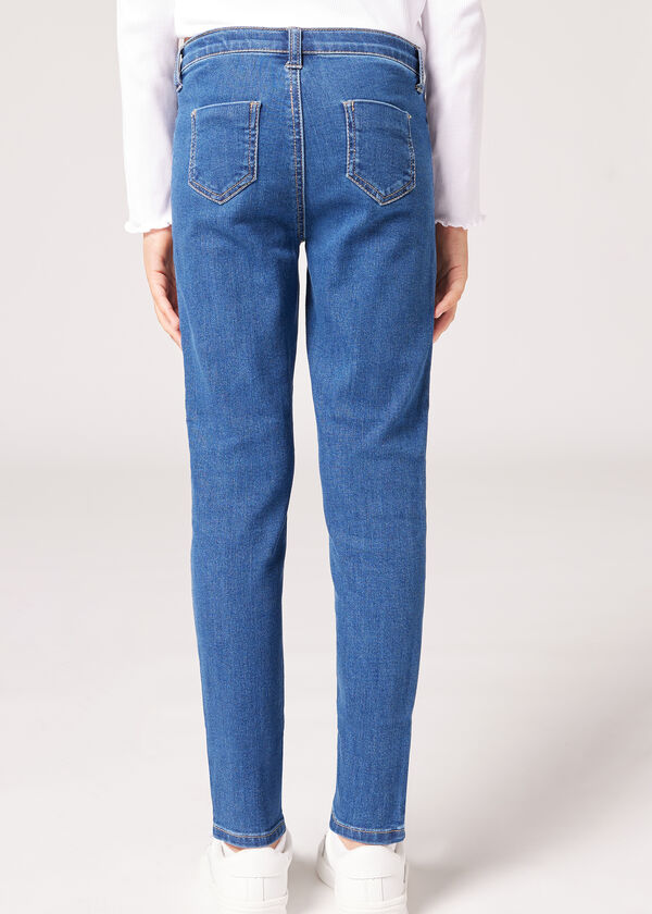 Calça legging skinny minime em jeans macio para meninas