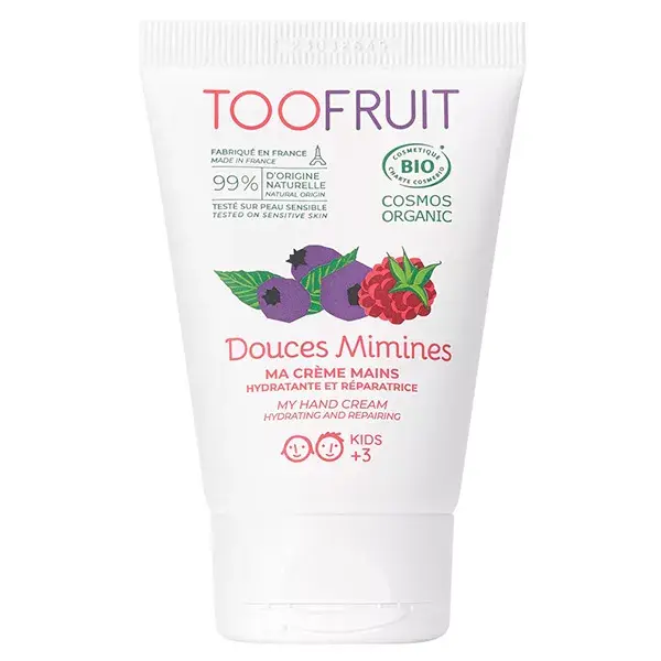 Creme hidratante infantil Toofruit Soft Hands, aroma de mirtilo e framboesa orgânico, 50ml