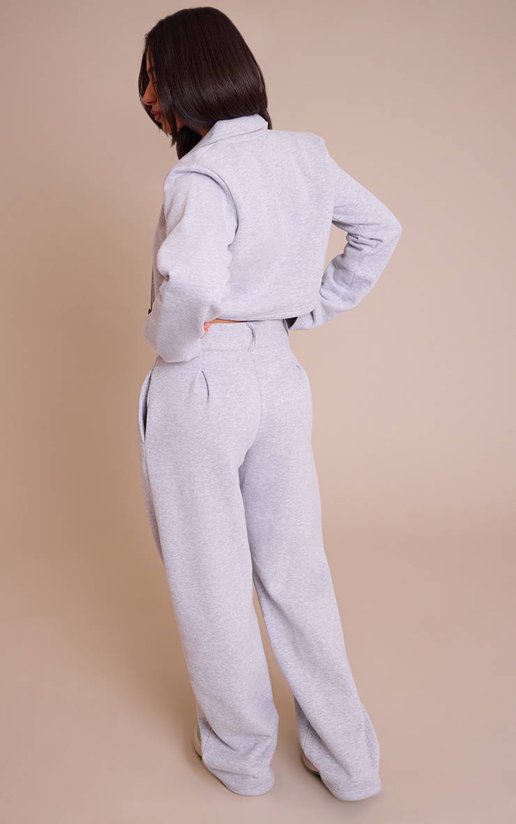 Gris Chiné Jogging Petite Taille À Jambes Larges Avec Détails De Coutures Ajustées