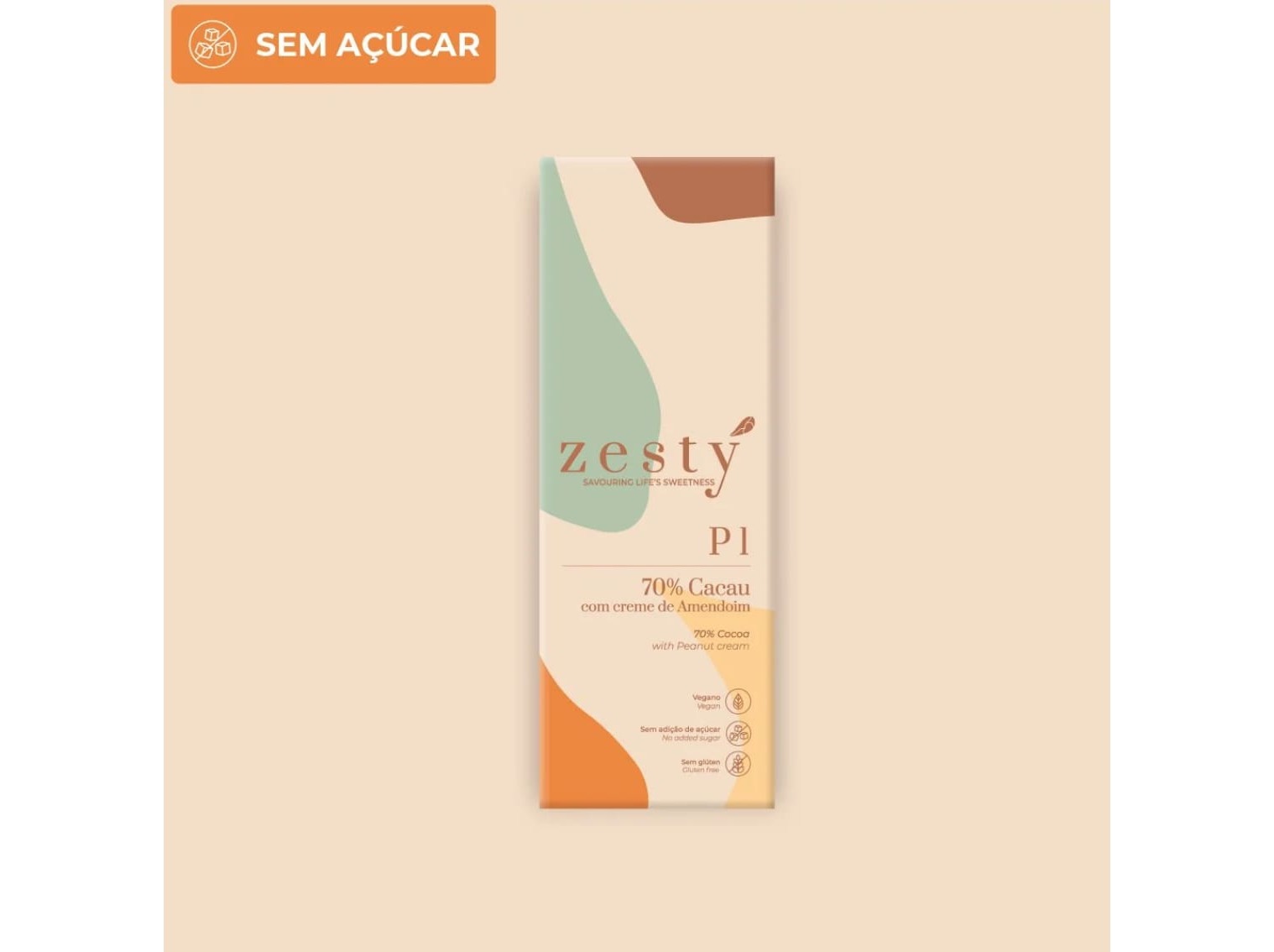 TABLETE ZESTY 70% CACAU SEM AÇÚCAR 80 G