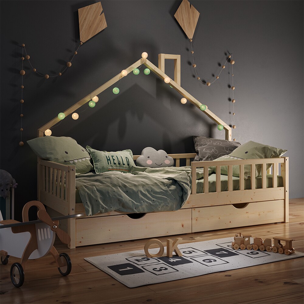 VitaliSpa Hausbett Kinderbett Spielbett Noemi 90x200cm Schubladen Rausfallschutz