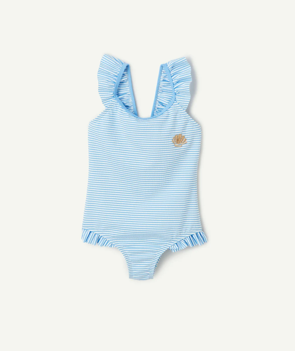 MAILLOT DE BAIN 1 PIÈCE FILLE EN FIBRES RECYCLÉES À RAYURES BLEUES