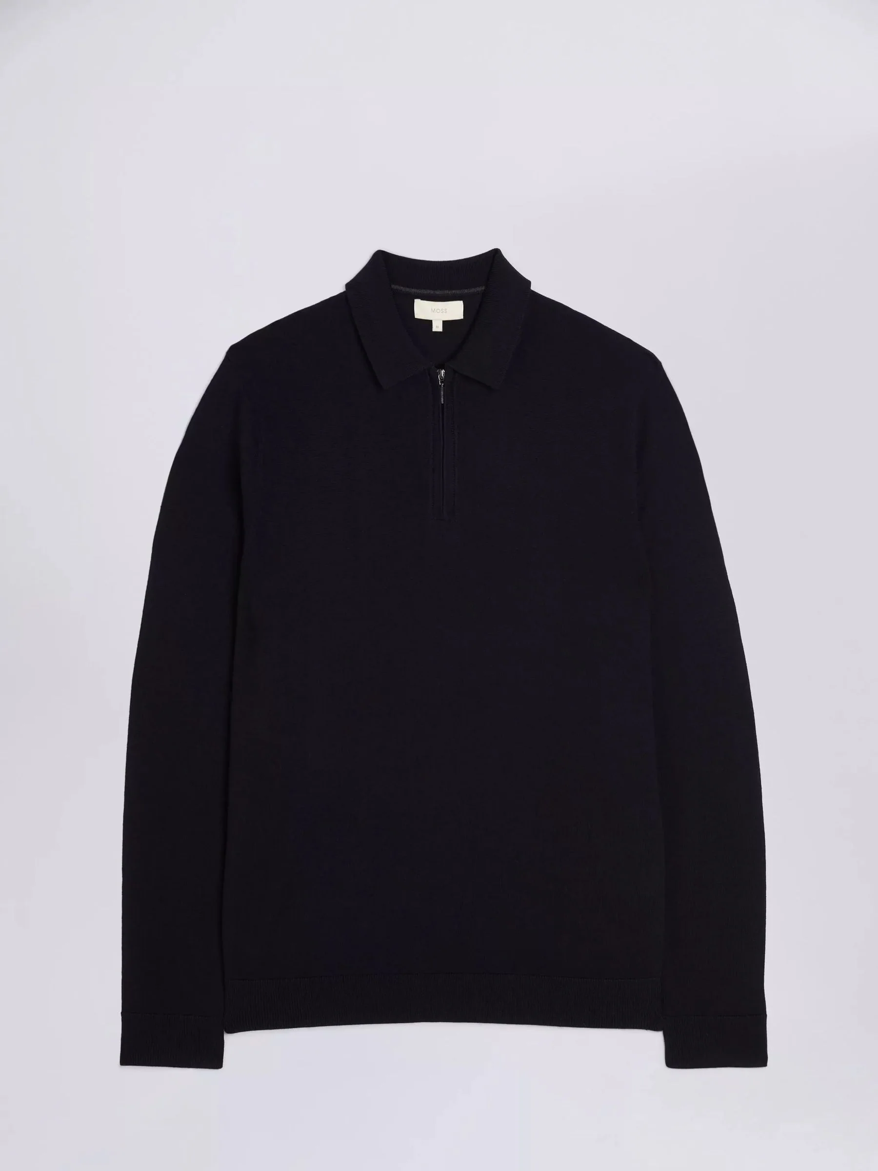 Blauw - MOSS poloshirt van merinowolmix met korte rits