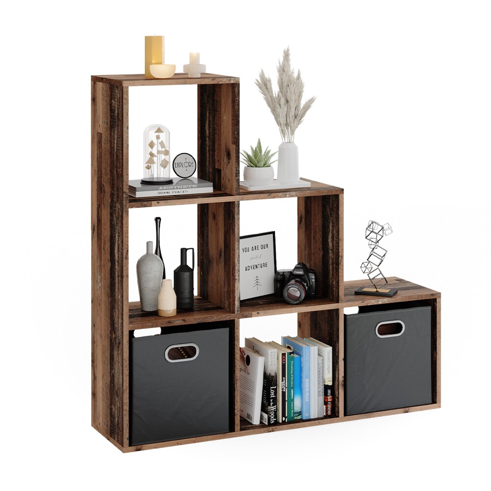 Vicco Treppenregal Raumteiler Stufenregal 6 Fächer Old Style - Bücherregal