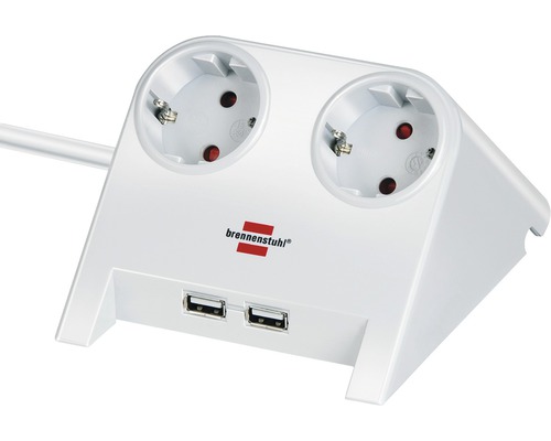 Brennenstuhl Desktop Power Charger 2-weg met USB wit/gepolijst 1,8 m