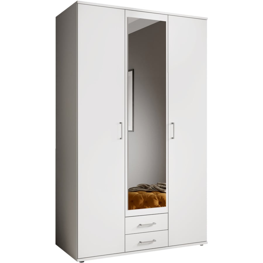 Drehtürenschrank Karl Melamin weiss 160 x 197 x 54 cm, mit Spiegel