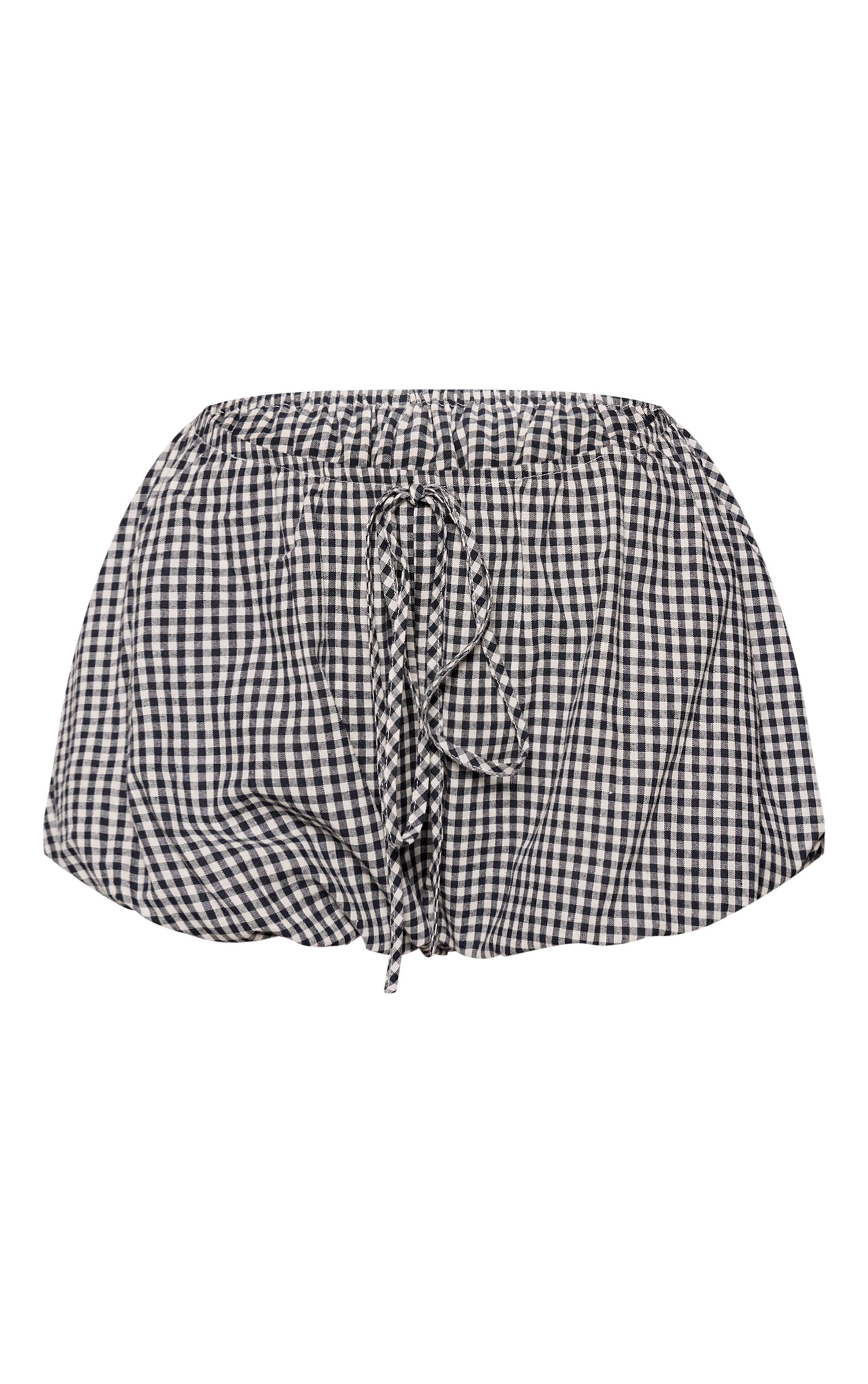 Blue Gingham Short Bouffant Tissé À Cordon De Serrage