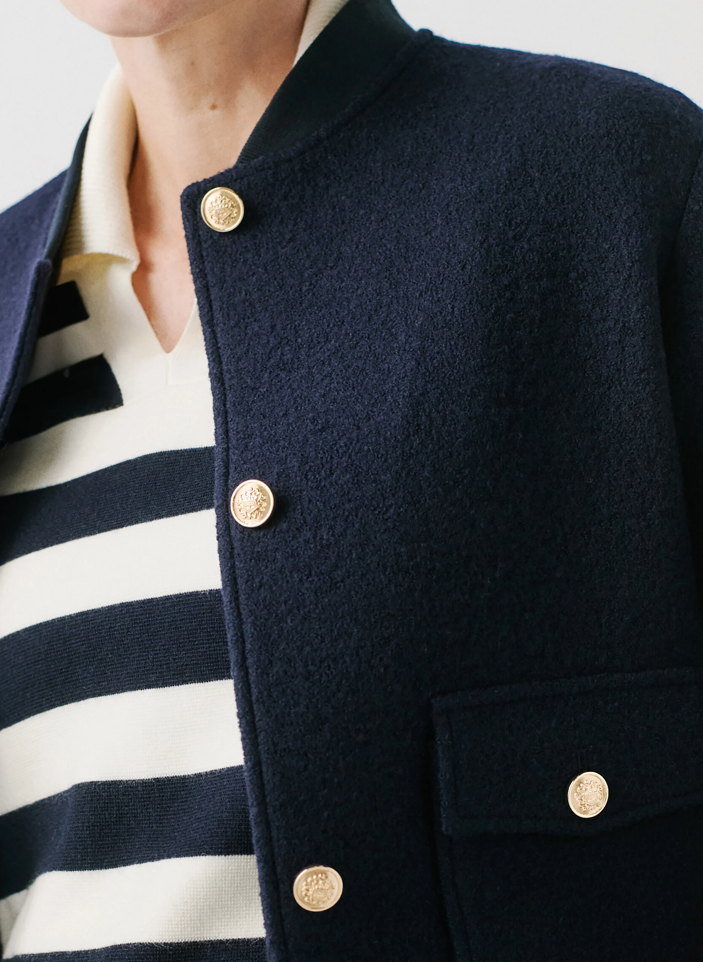 GVALENTIN - Veste droite col teddy en laine | Bleu