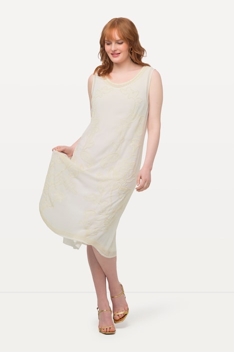 Kleid, doppellagig, Perlen, A-Linie, Rundhals, ärmellos