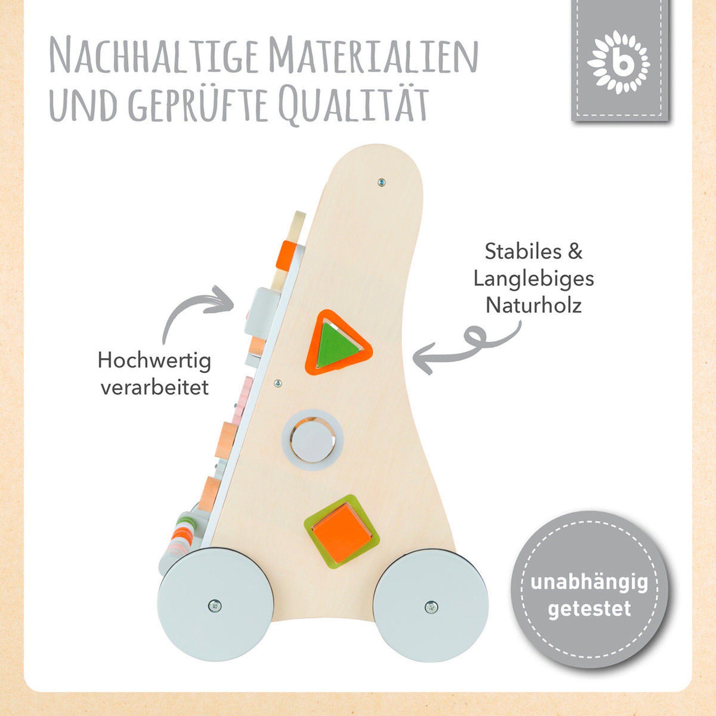 Bieco Lauflernwagen Holz mit Aktivitäten Weiß