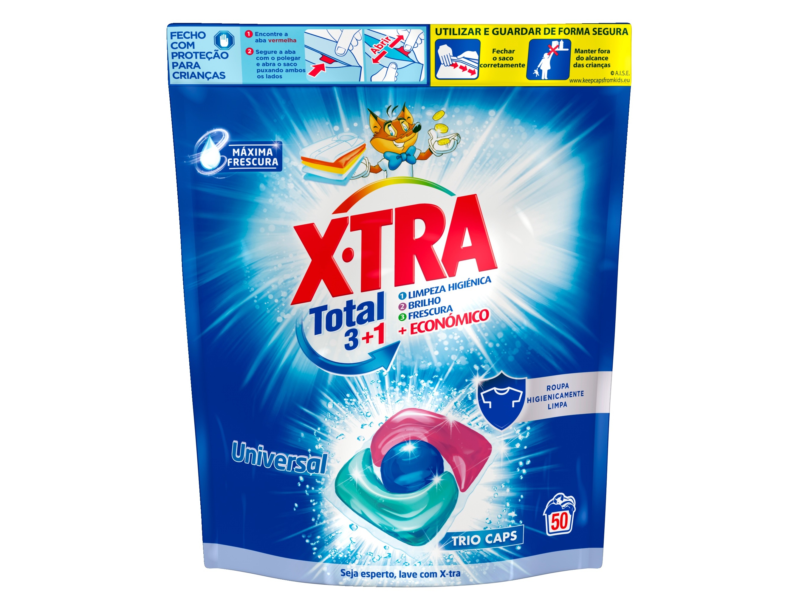DETERGENTE ROUPA MÁQUINA CÁPSULAS X-TRA UNIVERSAL TRIO 50D