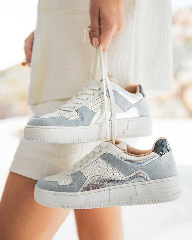 Basket femme blanche et bleue jeans - Paula