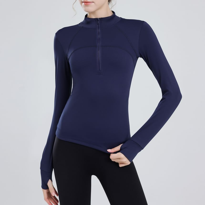 Claduodoe - Sporttop met lange mouwen en halve rits en mock neck