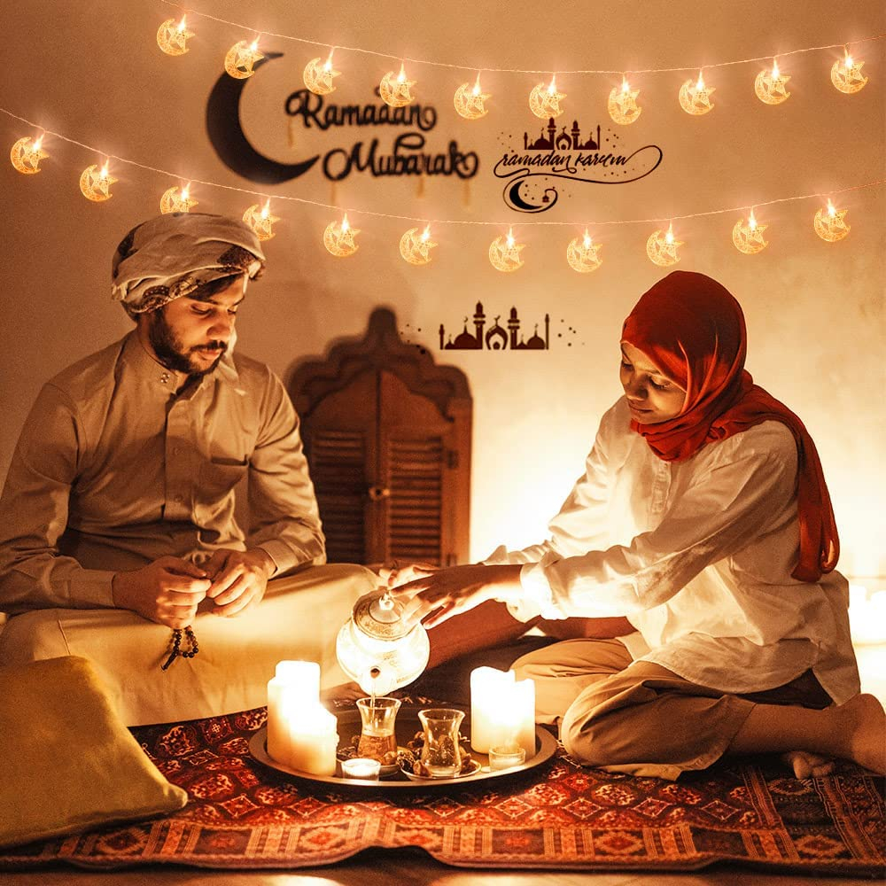 (3m) 20 LED's Ramadan Deko Lichterkette Halbmond / Stern Eid Mubarak Beleuchtung (Batteriebetrieben) - Warmweiss