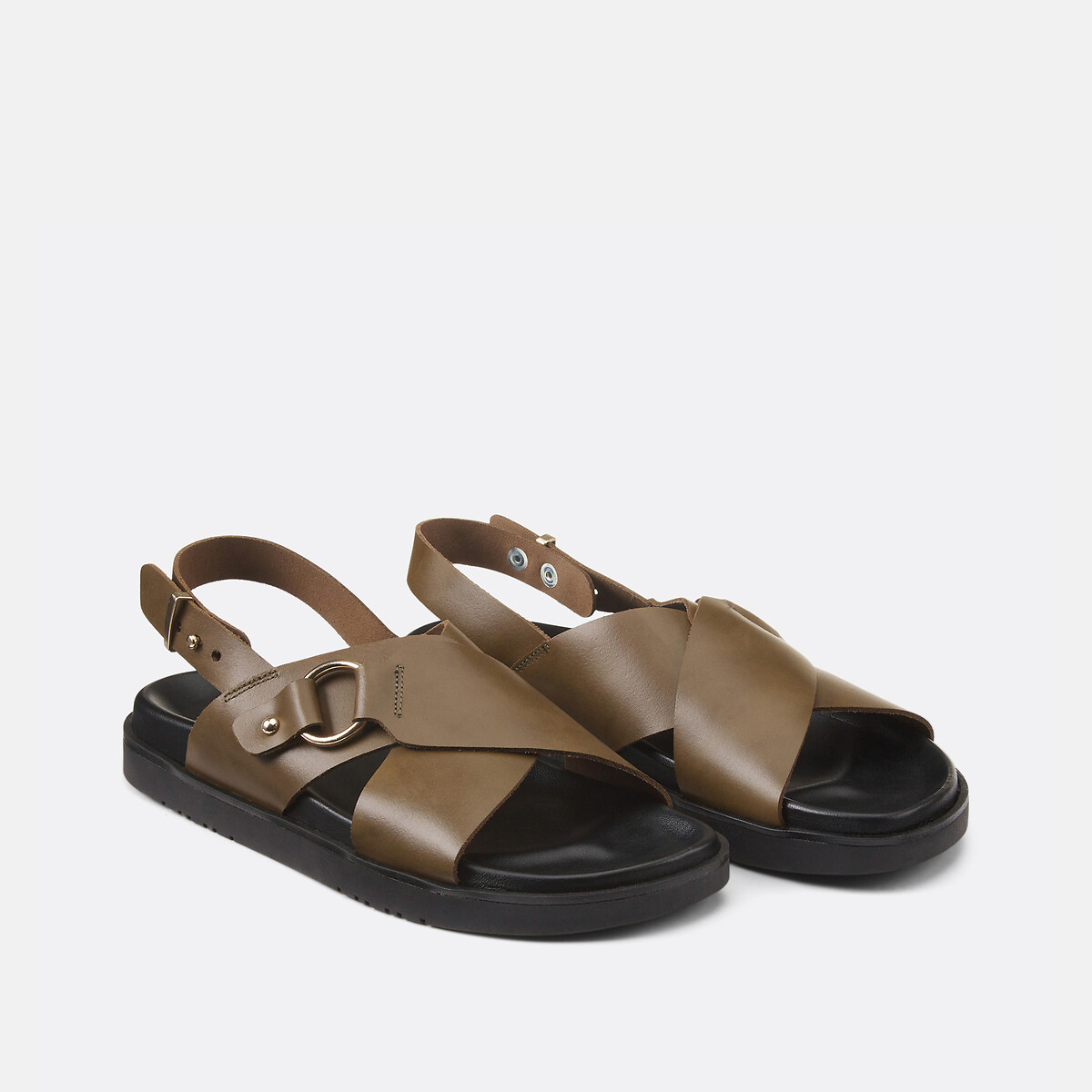 COLEÇÃO LA REDOUTE<br>Sandálias de couro liso com tiras cruzadas