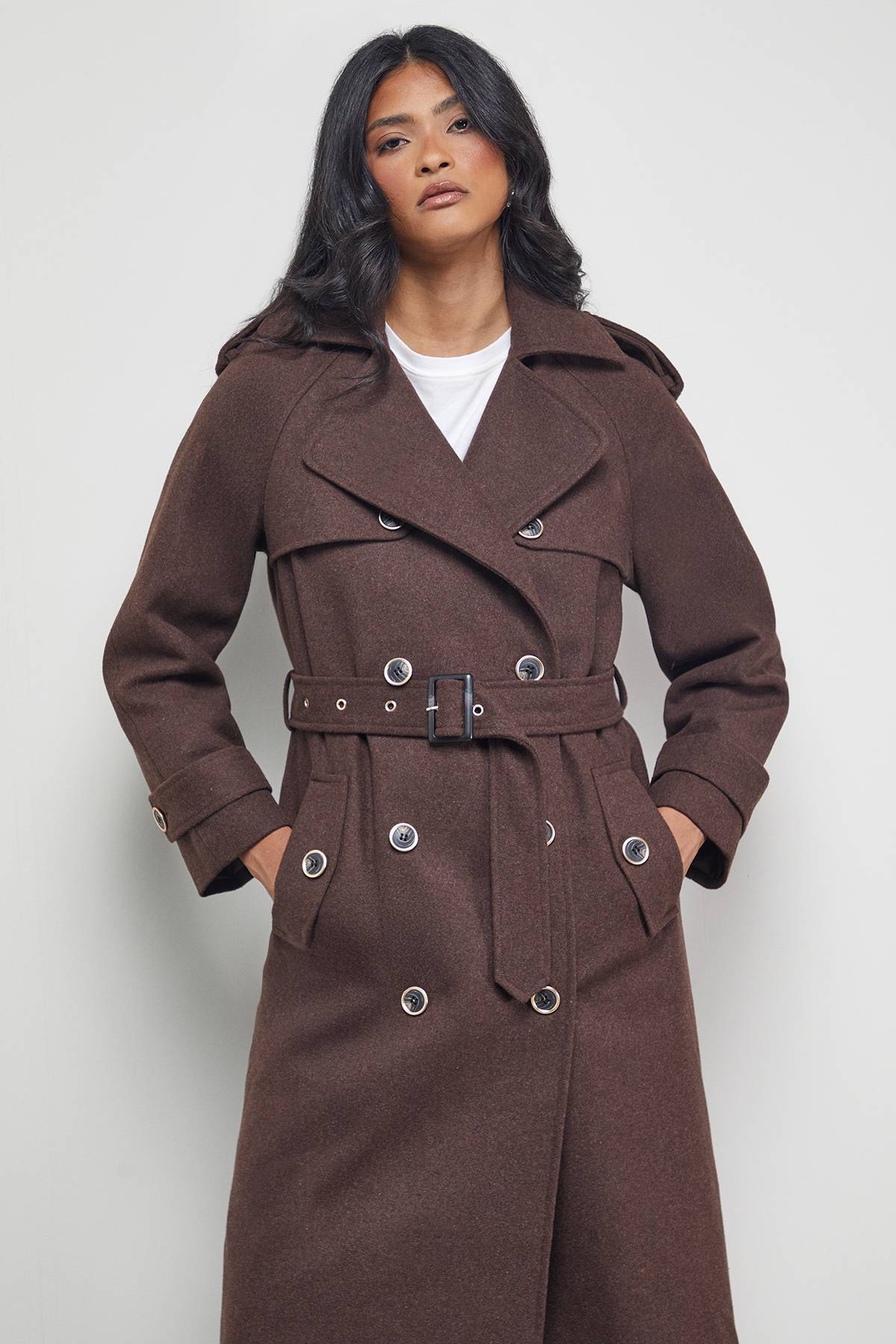 Warehouse Trench-Coat Ceinturé en Mélange de Laine