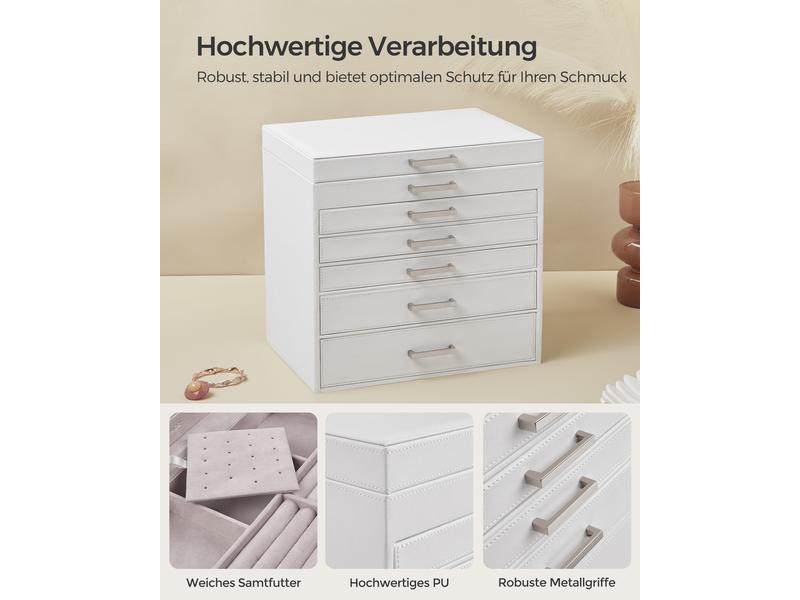 Songmics Schmuckschatulle 6 Ebenen, Weiss Schmuckkasten