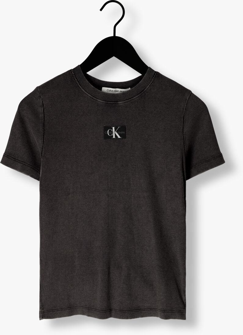 CALVIN KLEIN zwarte calvin klein t-shirt label washed rib slim tee
