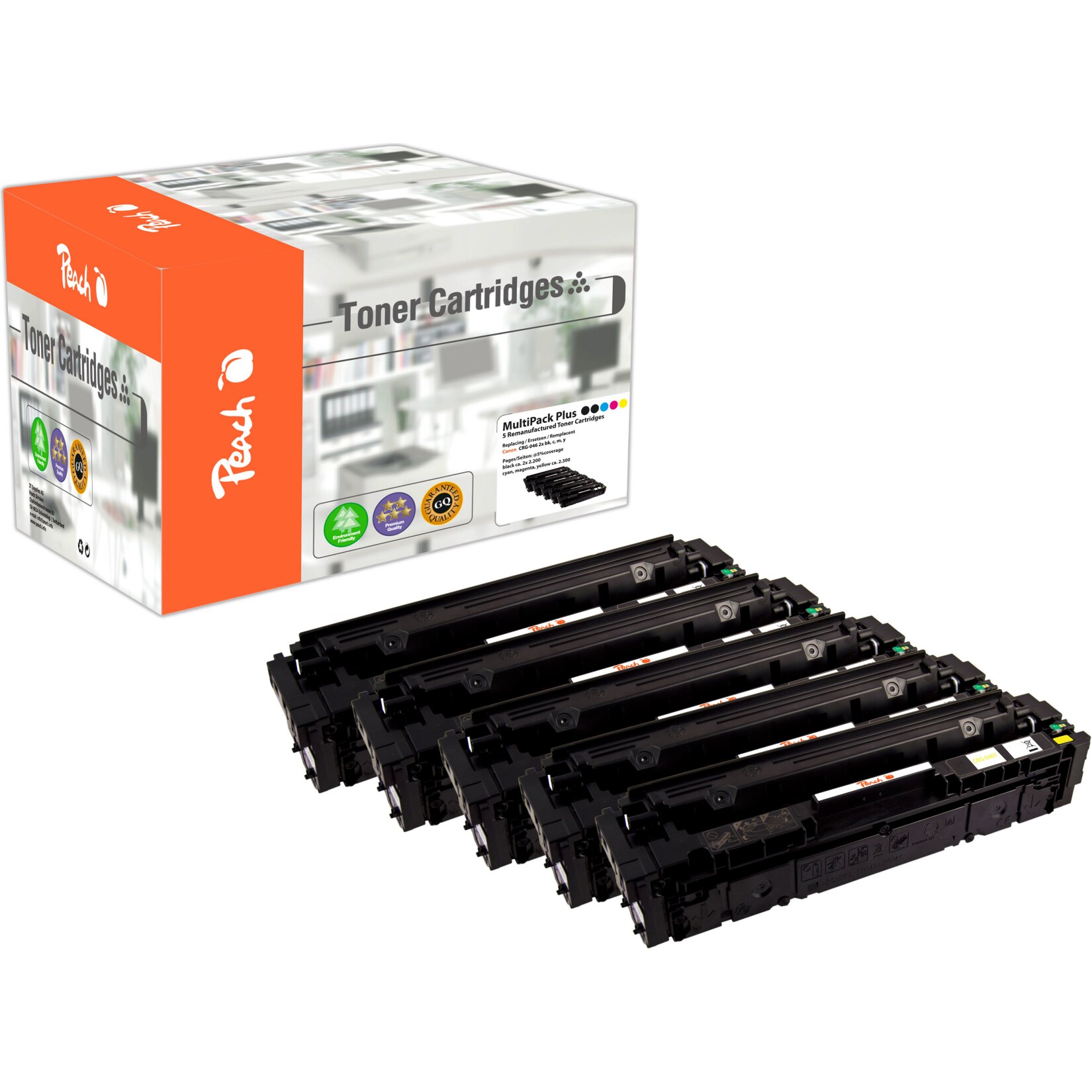 Peach HP 0465 Toner (2*bk, c/m/y) ersetzt Canon CRG-046, 1250C002*2, 1249C002, 1248C002, 1247C002 für z.B. Canon ISensys LBP -650 (wiederaufbereitet)