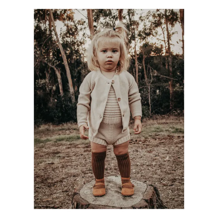 The Simple Folk Barboteuse à Bretelles Coton Bio Maille | Beige