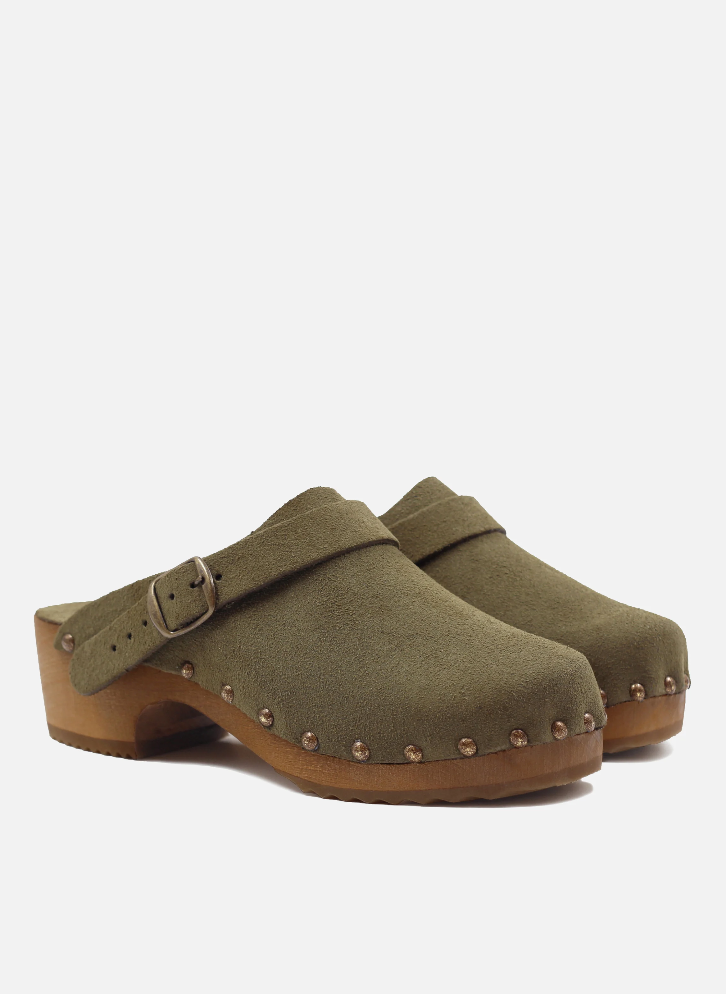 Sabots bois brides cuir daim | Vert