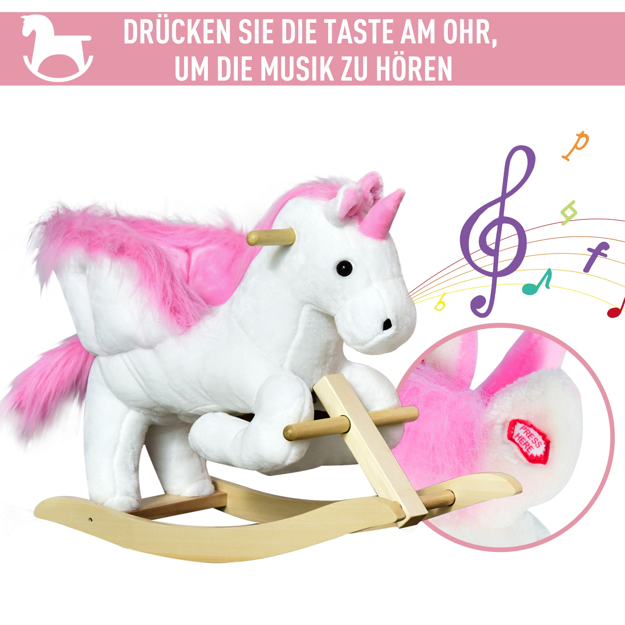 HOMCOM Schaukeltier mit Einhorndesign bunt 65L x 32B x 55H cm