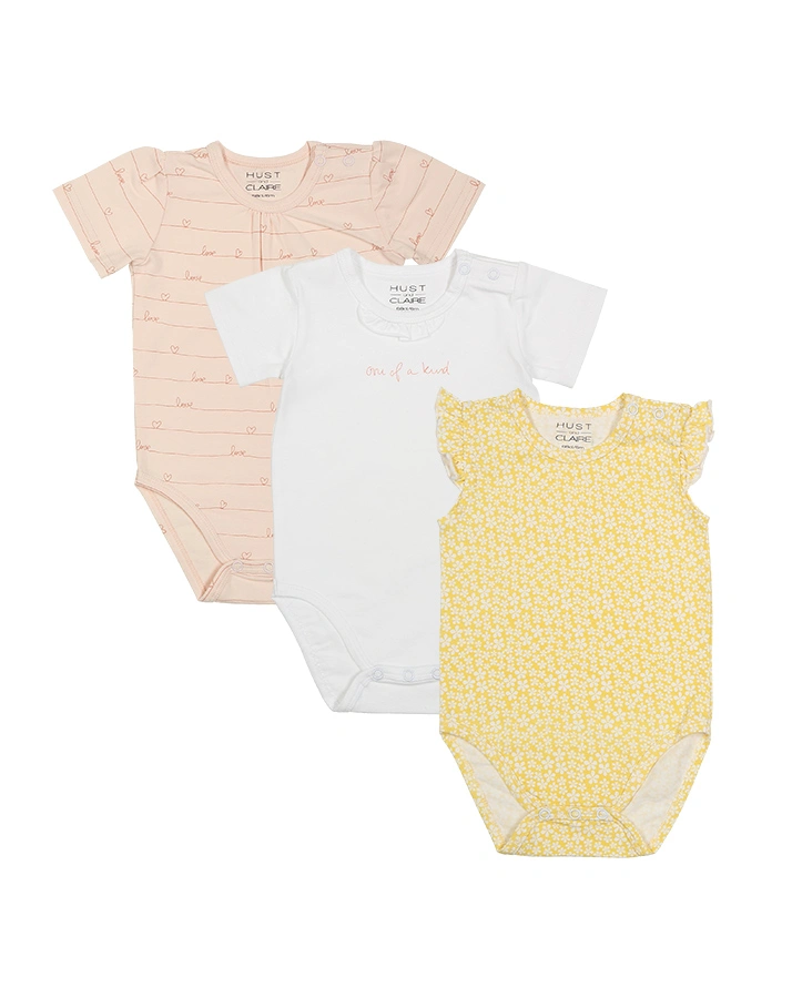 Kurzarm-Body BARBA 3er-Pack in weiß/gelb/rosa