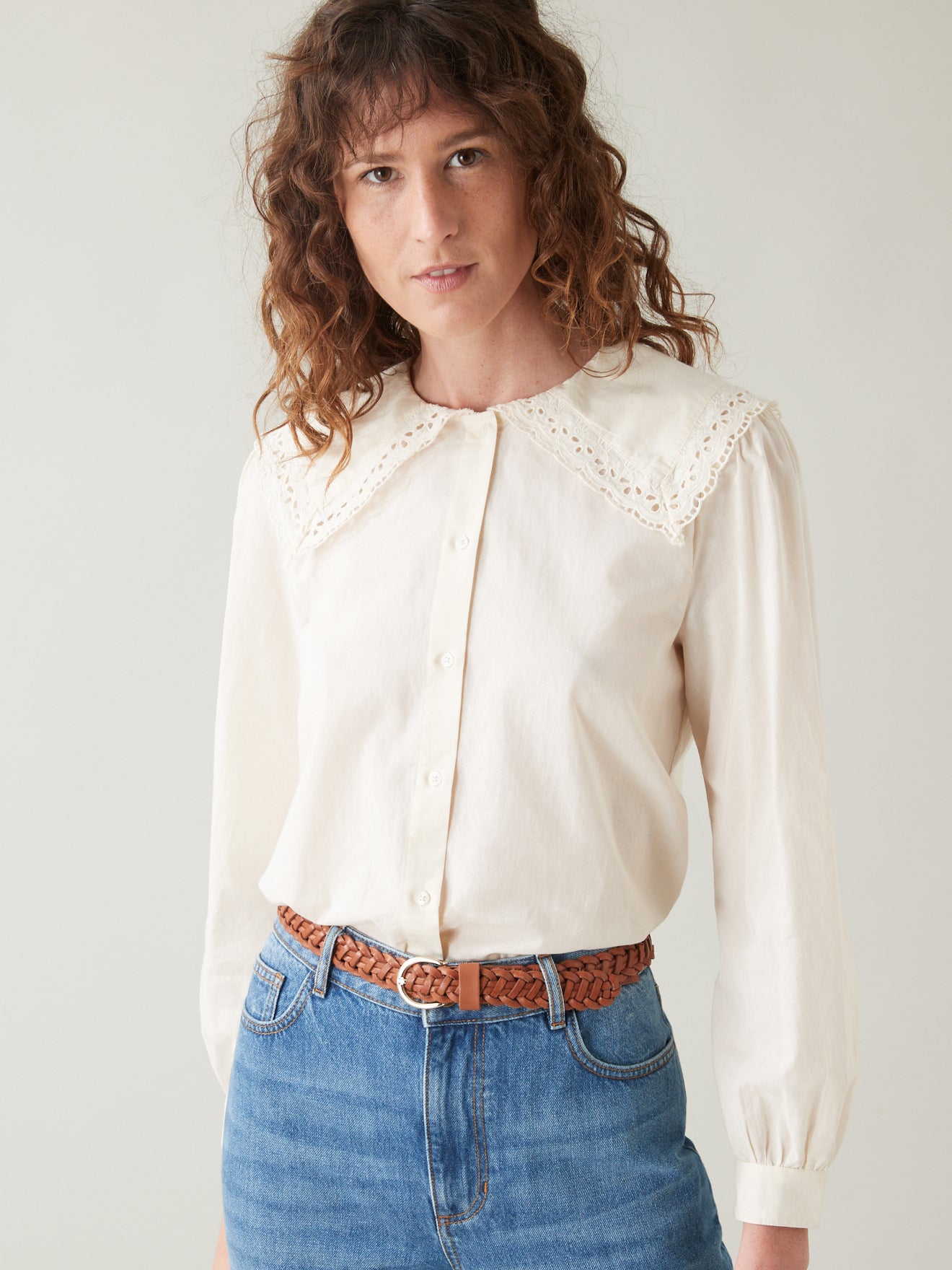 Chemise maxi col brodé femme