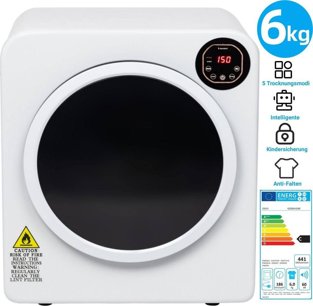 Bubnová sušička Odsávací sušička vzduchu sušička vzduchu s předním plněním 6 kg 1500 W 5 programů sušení s dětskou pojistkou