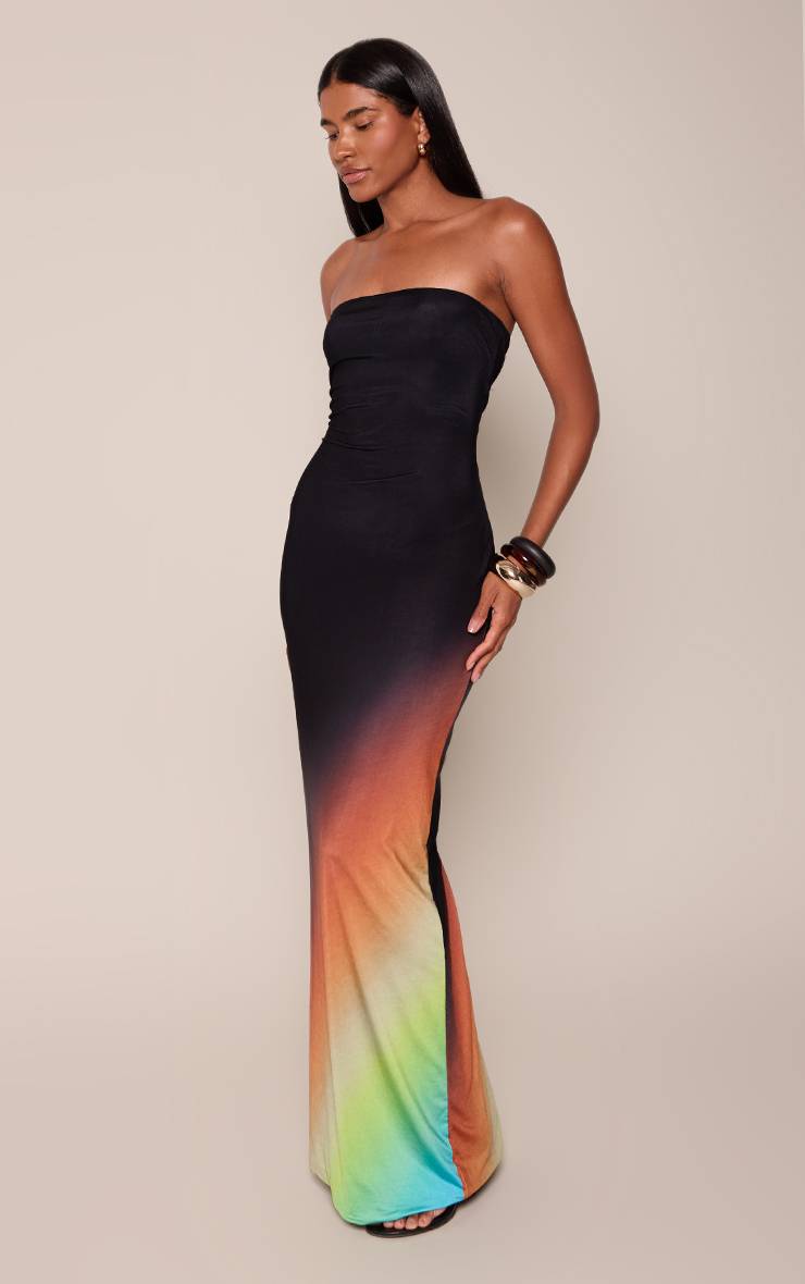 Chocolat Robe Maxi Bandeau Imprimée Multi-ombres