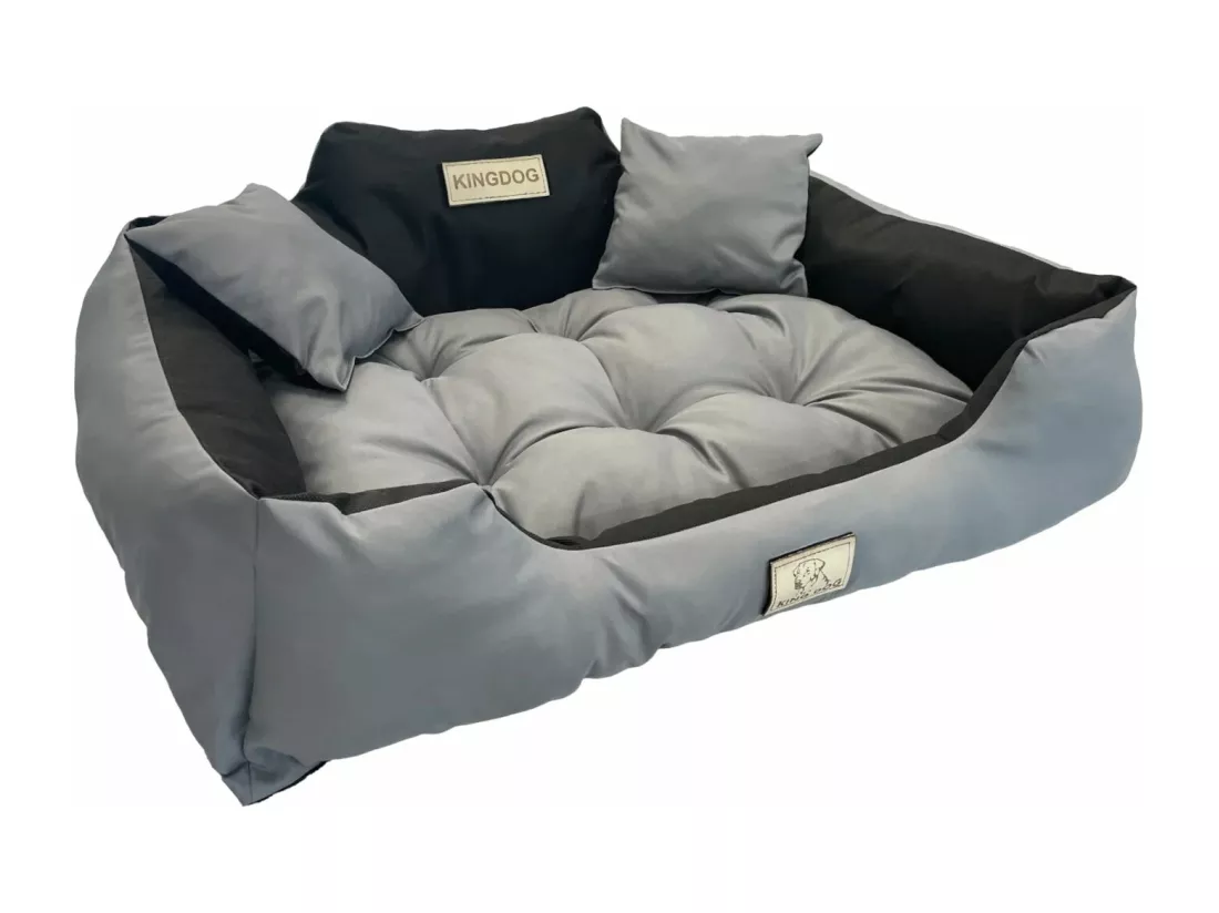 Lit KingDog Gris Foncé pour Chien ou Chat - Taille XL 115x95 avec Oreillers Inclus