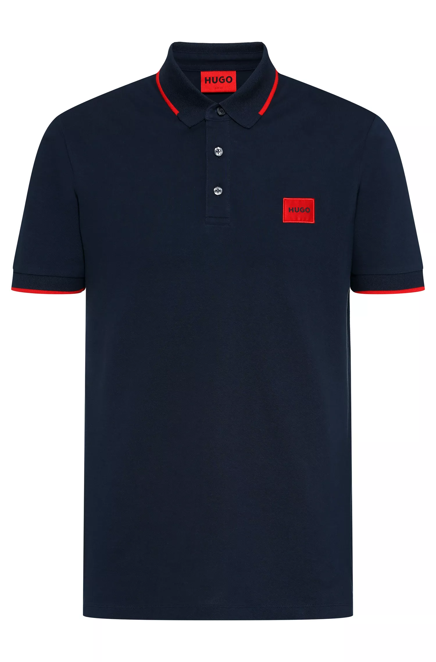 Camisa polo HUGO vermelha em piqué de algodão com corte slim e etiqueta vermelha com o logotipo.