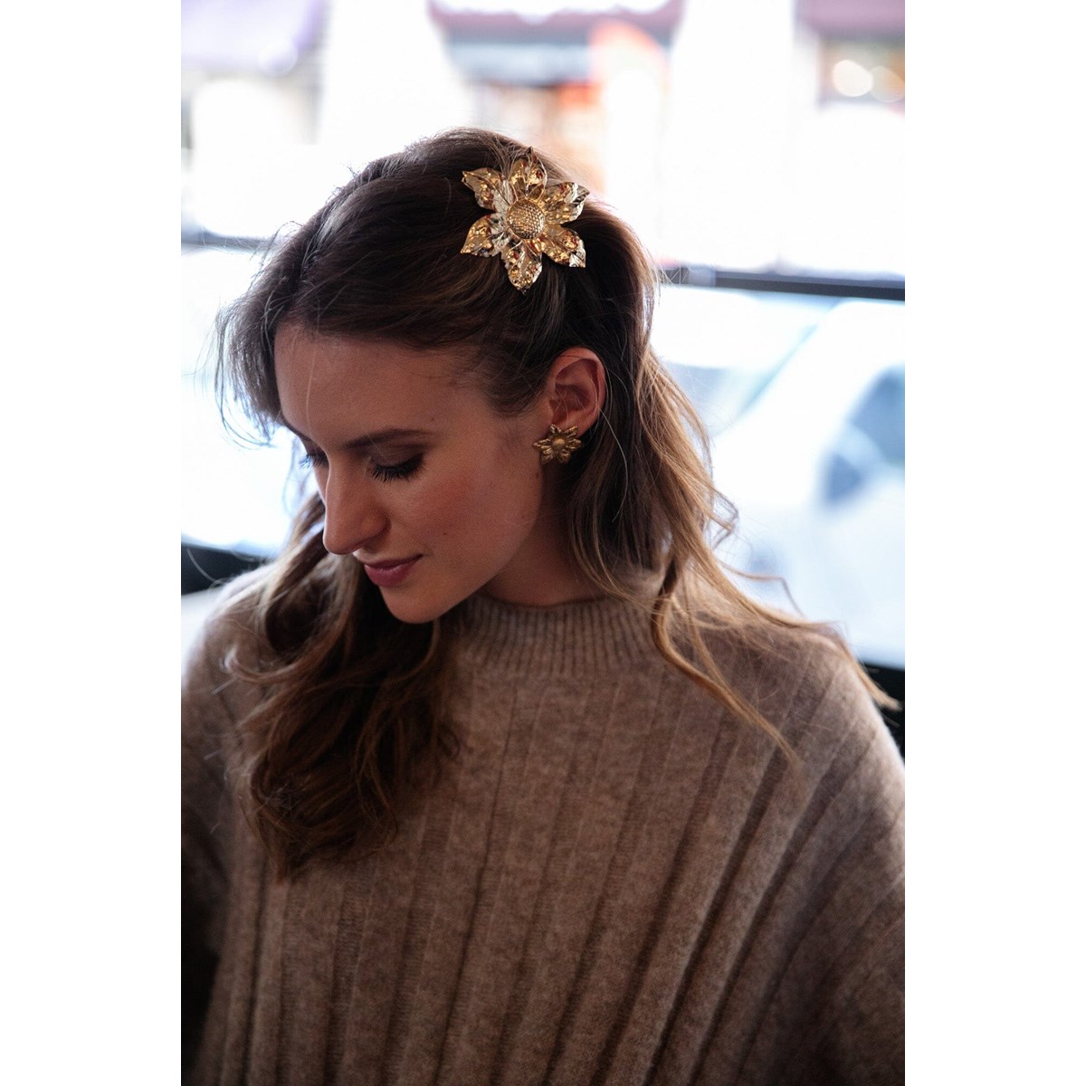 maxi barrette fleur plaqué argent - HESPÉRIS