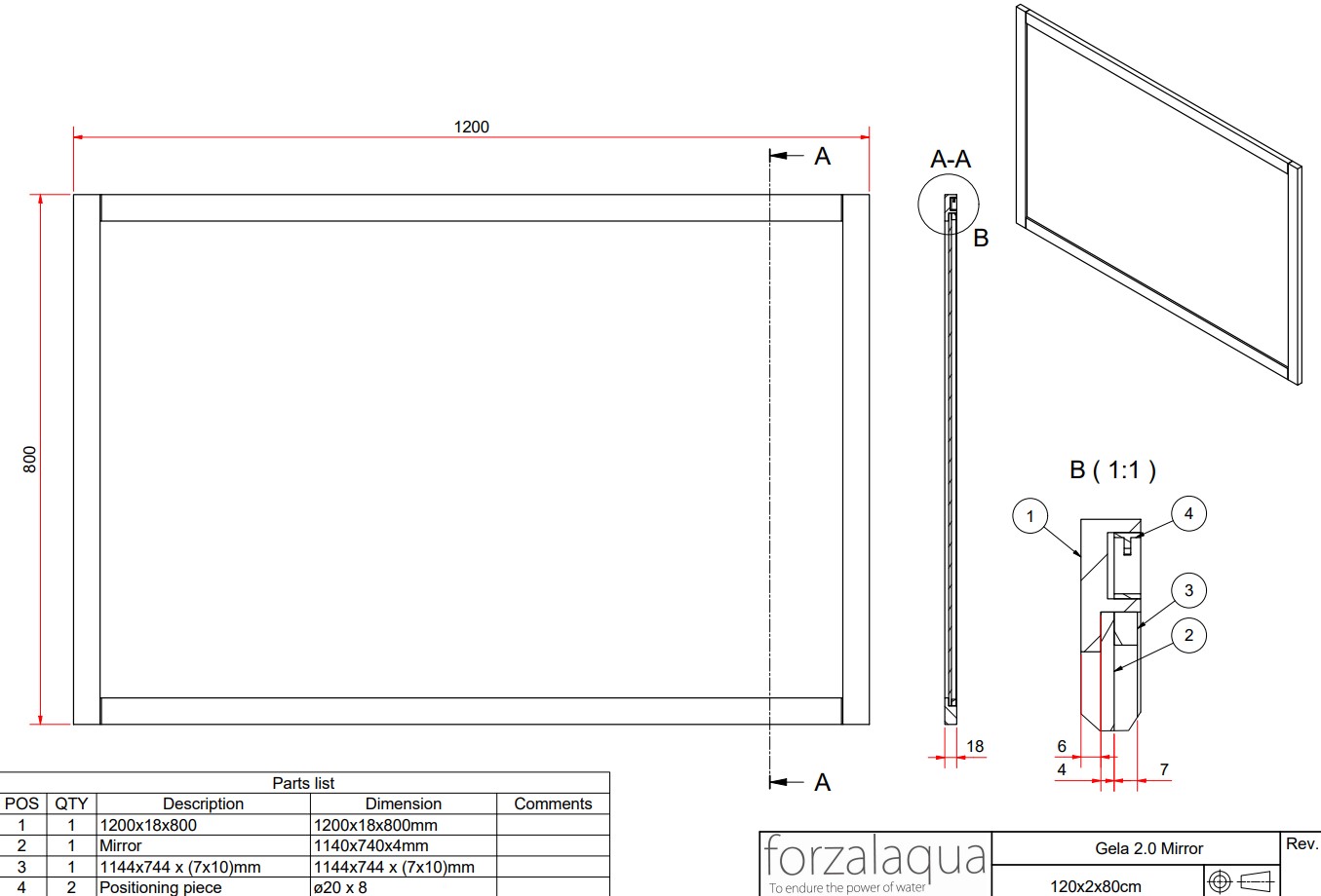 Forzalaqua Gela spiegel 120x80cm castle brown