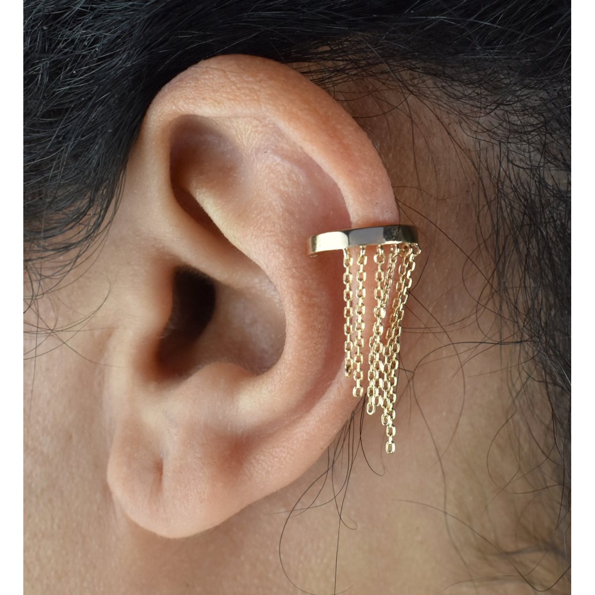Clip d'oreille earcuff avec chaînettes pendantes Plaqué OR 750 3 microns