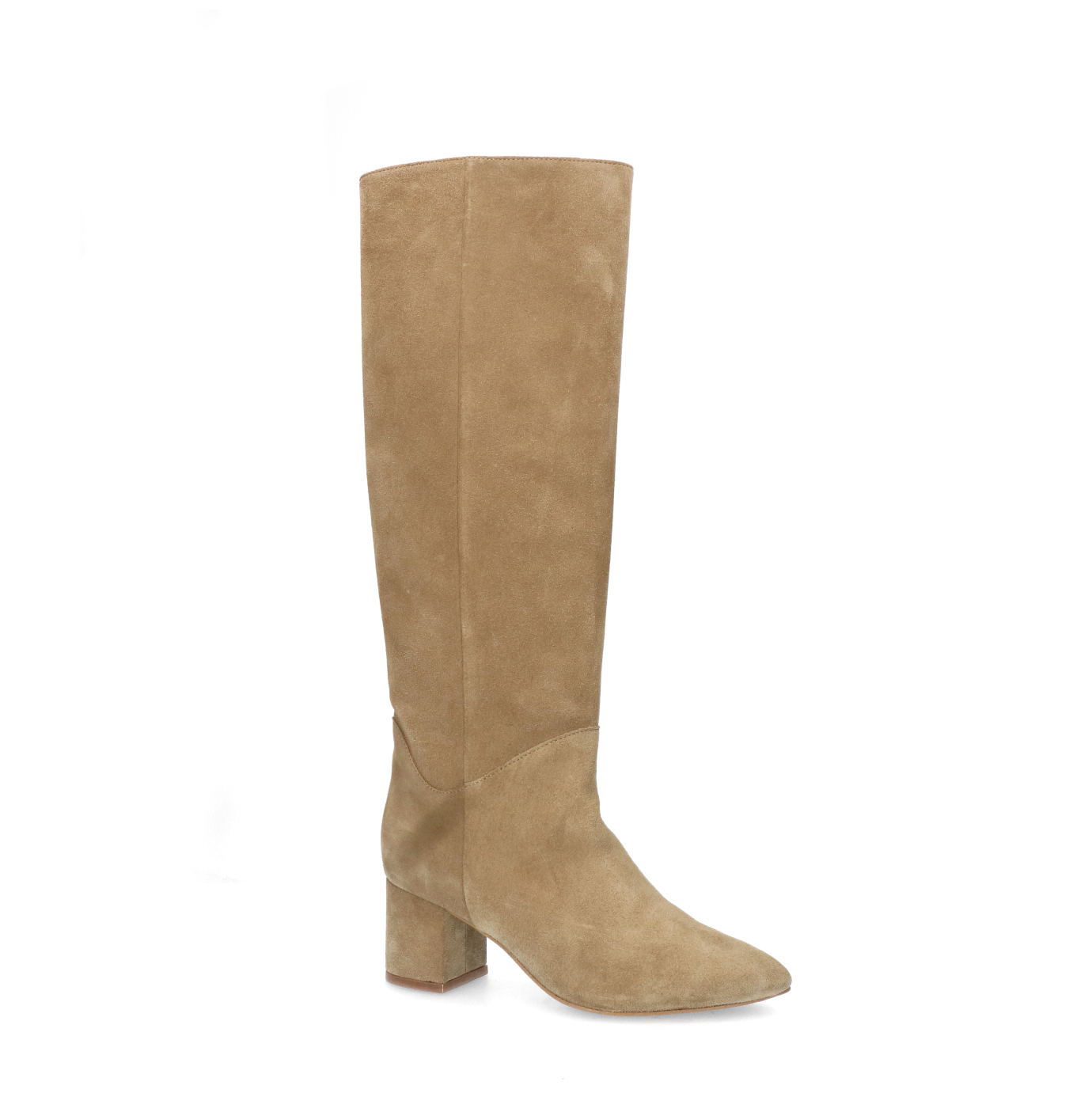 Beige suède hoge laarzen met hak