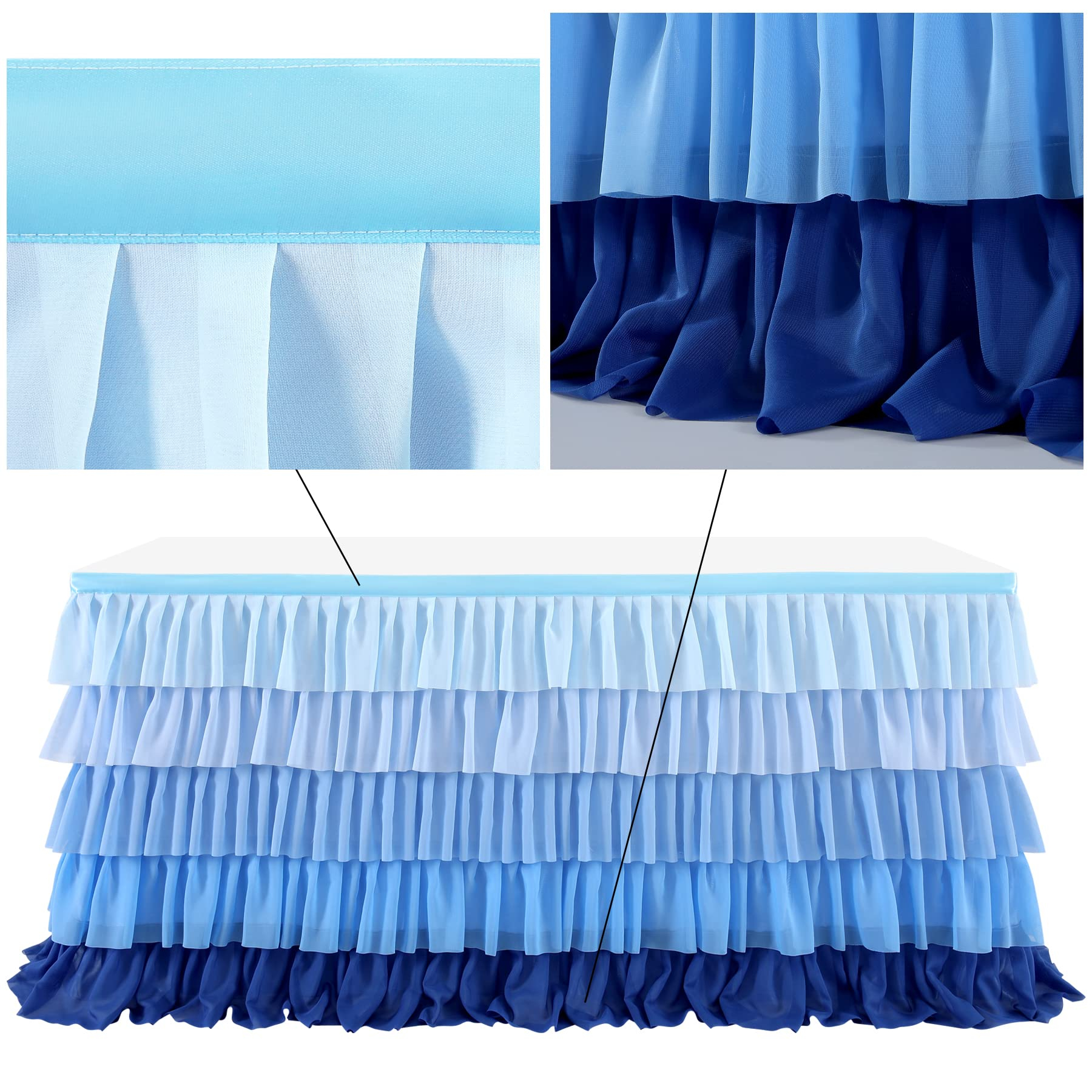 (182x91cm) Tisch Deko Rüschen Tüll Tischrock Vorhang für Party / Hochzeit / Geburtstag - Blau