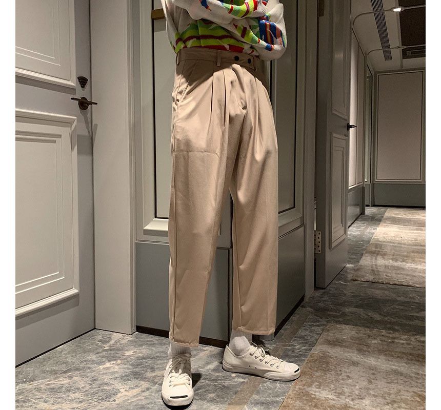 jagevin - Mid Rise Plain Cropped Straight Leg Dress Pants