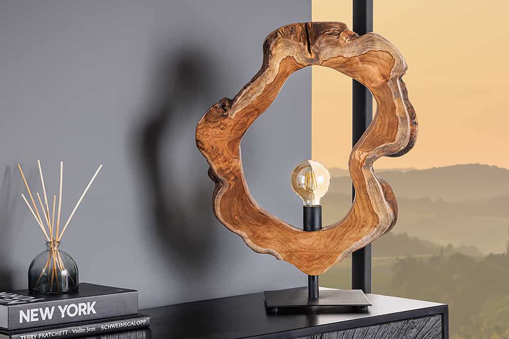 Handgefertigte Tischlampe ORGANIC ARTWORK 55cm natur Teakholz