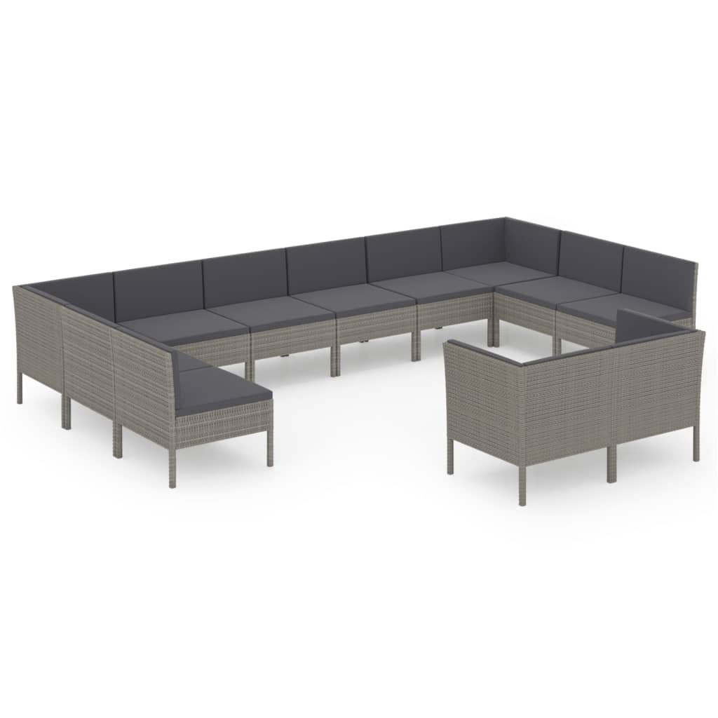 Salon de jardin meuble d'extérieur ensemble de mobilier 12 pièces avec coussins résine tressée gris