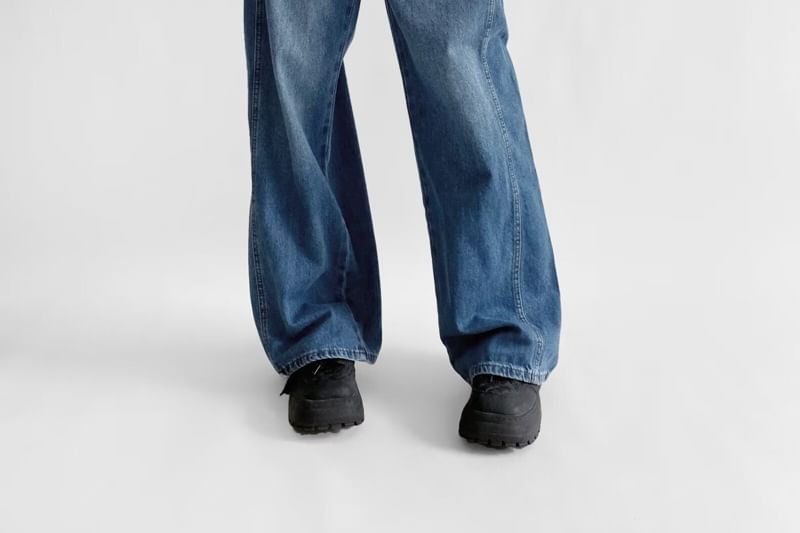Haneliz - Hoge taille effen wijde jeans