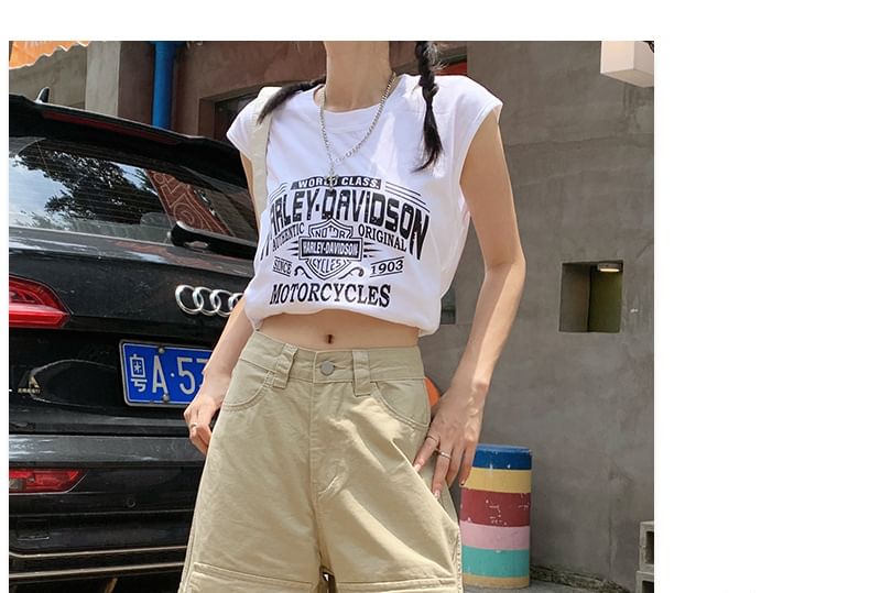 Faiar - Hoge taille, effen, wijde cargoshorts