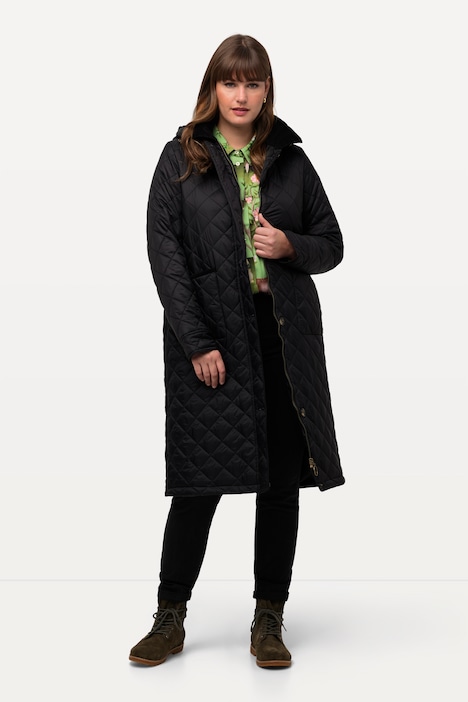 Steppmantel, Cordkragen, Kapuze, 2-Wege-Zipper