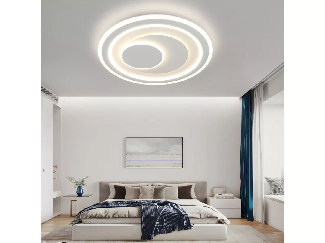 NETTLIFE Plafonnier LED salon dimmable avec télécommande RGB lampe de terrasse blanche ronde 50 cm RGB couleur changeante