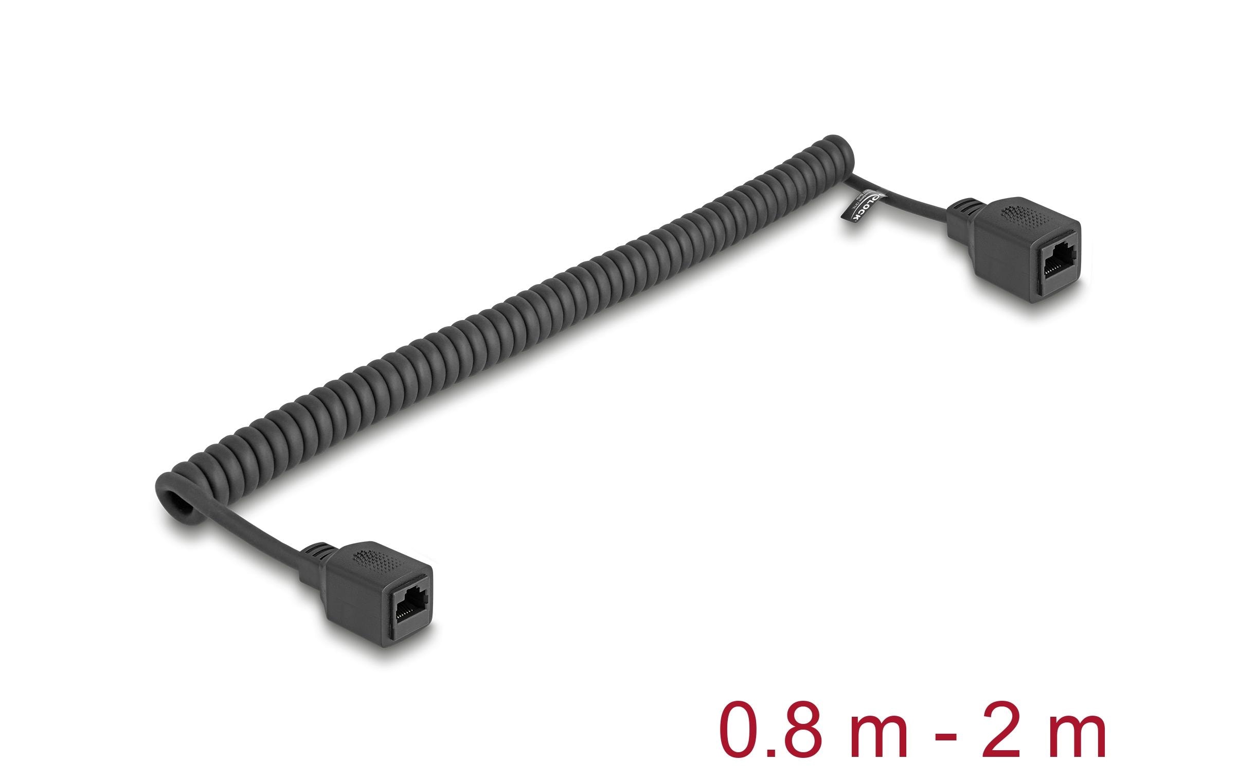 RJ45 Spiralkabel Buchse zu Buchse Cat 5e, UTP, 2 m, SchwarzRJ45 Spiralkabel Buchse zu Buchse Cat.5e UTP 0,8 m bis 2 m schwarz