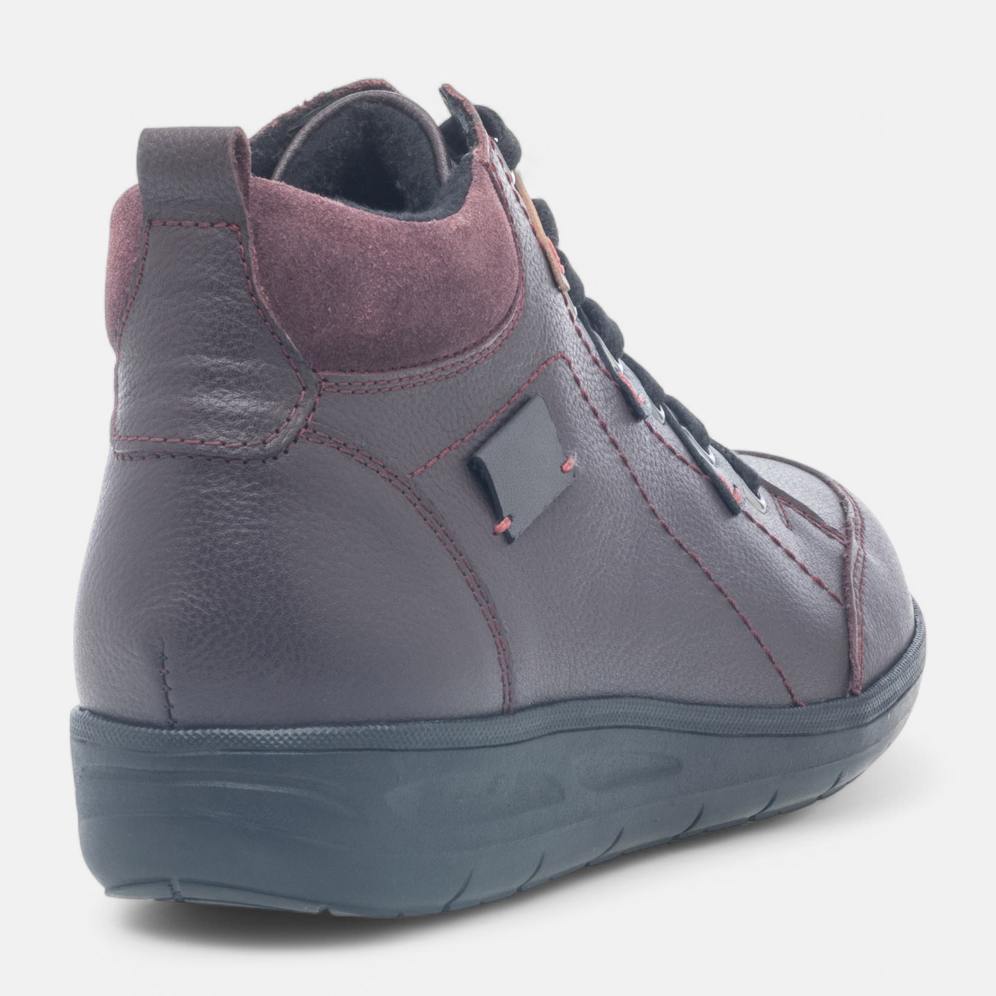 Bottines à lacets Femme en cuir bordeaux